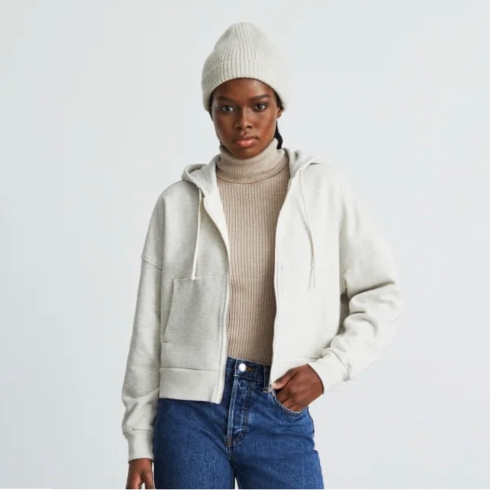 organic cotton zip up hoodie track sweatshirt / light heather grey color